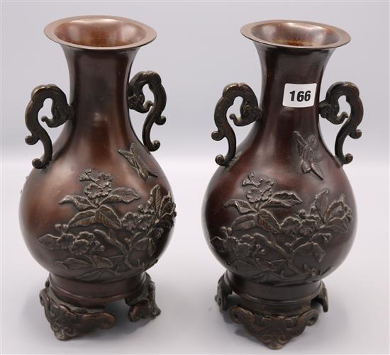 Pair Oriental bronze vases